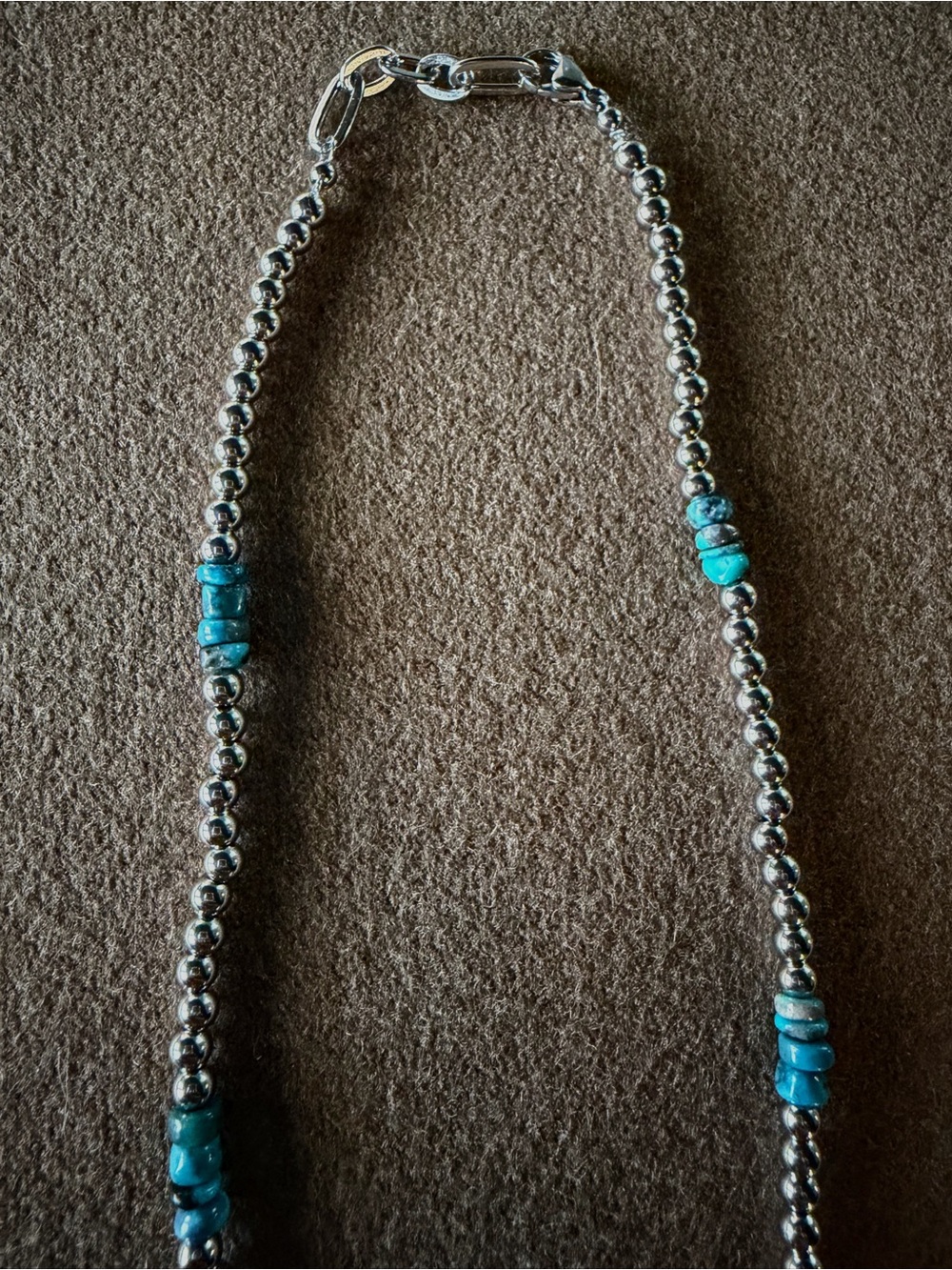 15” Stainless Steel Pearl Necklace with Kingman Turquoise Accents - Picture 4 of 6